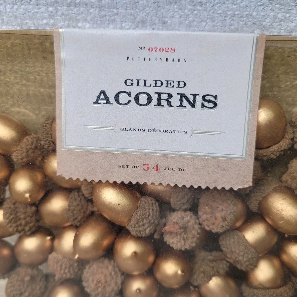 Pottery Barn Gilded Acorns Gold Decorative Vase Filler Set of 2 Boxes 108 RARE